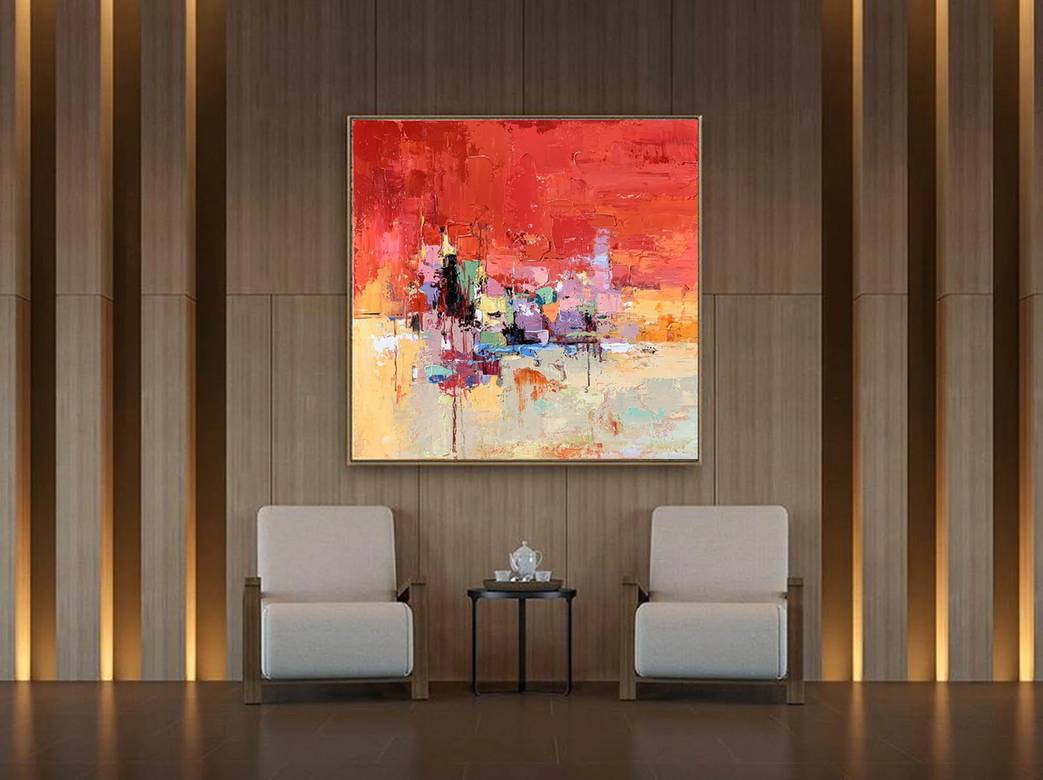 Entryway Hand-painted Handmade Red Dining Featured Abstract Canvas 1FE08